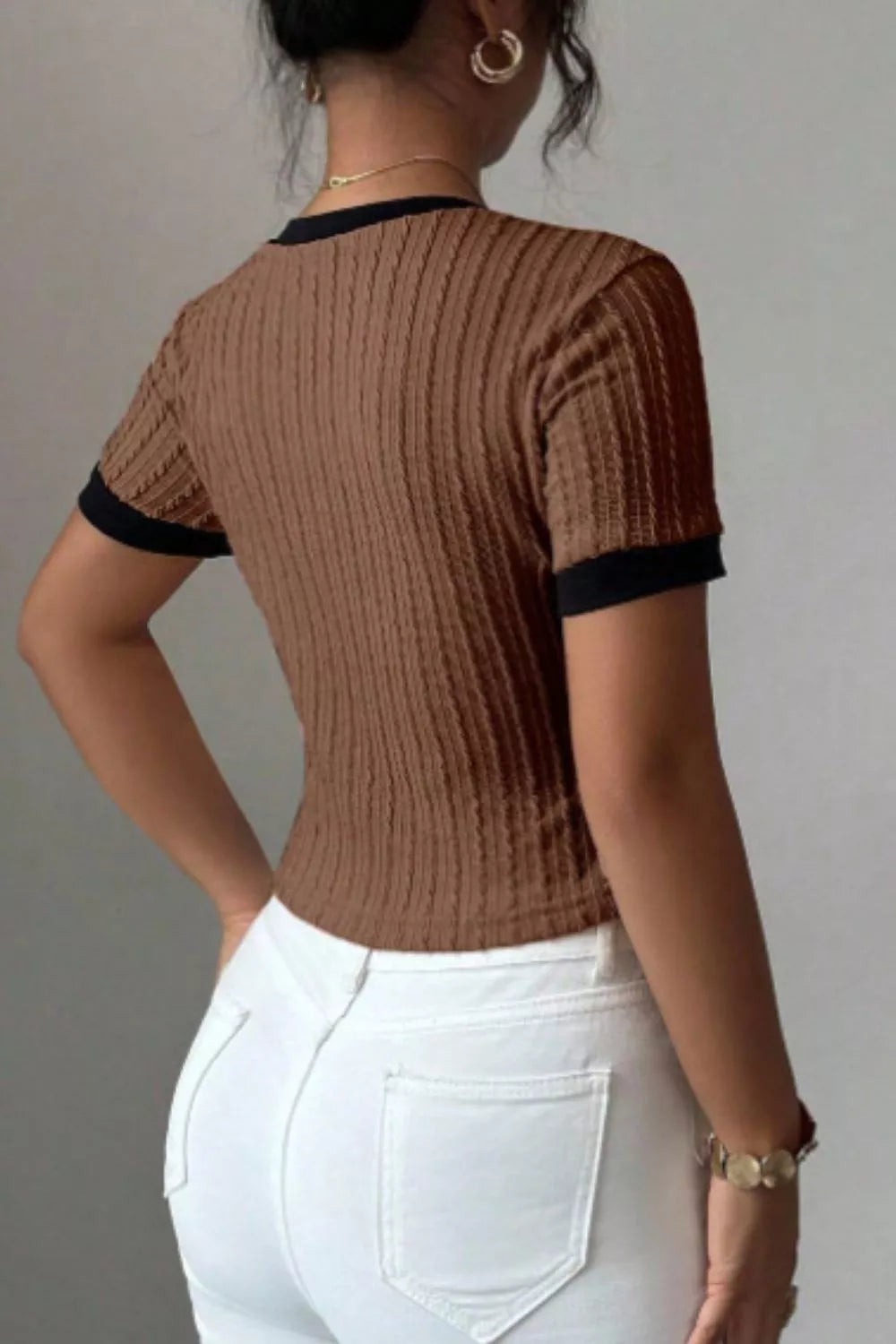Contrast Trim Short Sleeve Top New Era Fashion LLc
