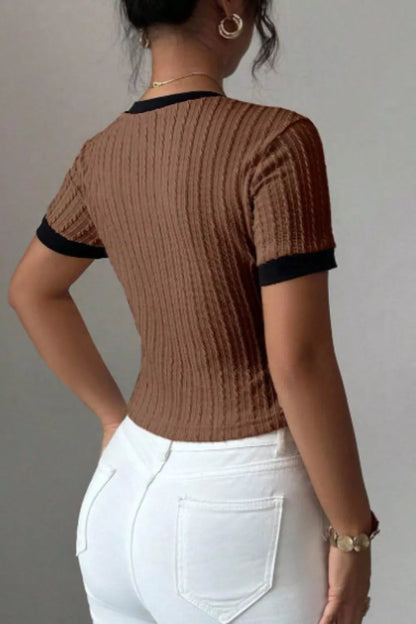Contrast Trim Short Sleeve Top New Era Fashion LLc