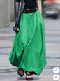Women's High-Waist Flared Maxi Skirt – Solid Color Cotton Linen with Pockets FitiqueFit