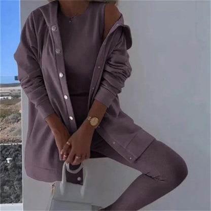 Women's Fashion Sports And Leisure Hooded Sweater Vest Pants Three-piece Set See size chart under “more details” The Fashion Celestial