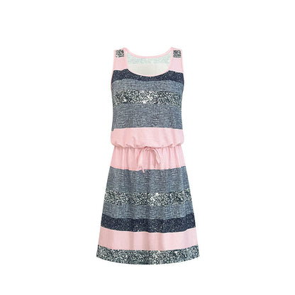 Women’s Color‑Block Striped Tie‑Waist Mini Dress FitiqueFit