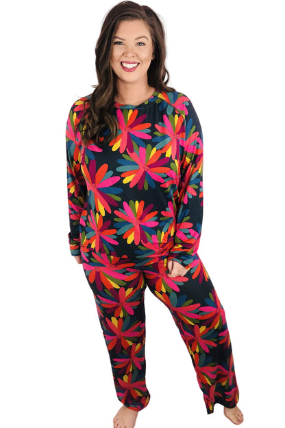 Green Plus Size Printed Long Sleeve and Pants Lounge Set Garden Naked Curves