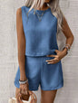 Women's Solid Color Sleeveless Vest & Shorts Set FitiqueFit