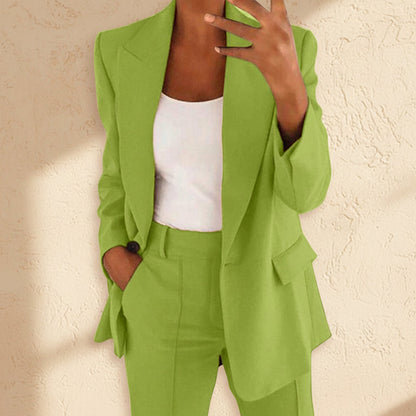 Lapel Button-Down Blazer & Straight-Leg Trousers Suit FitiqueFit