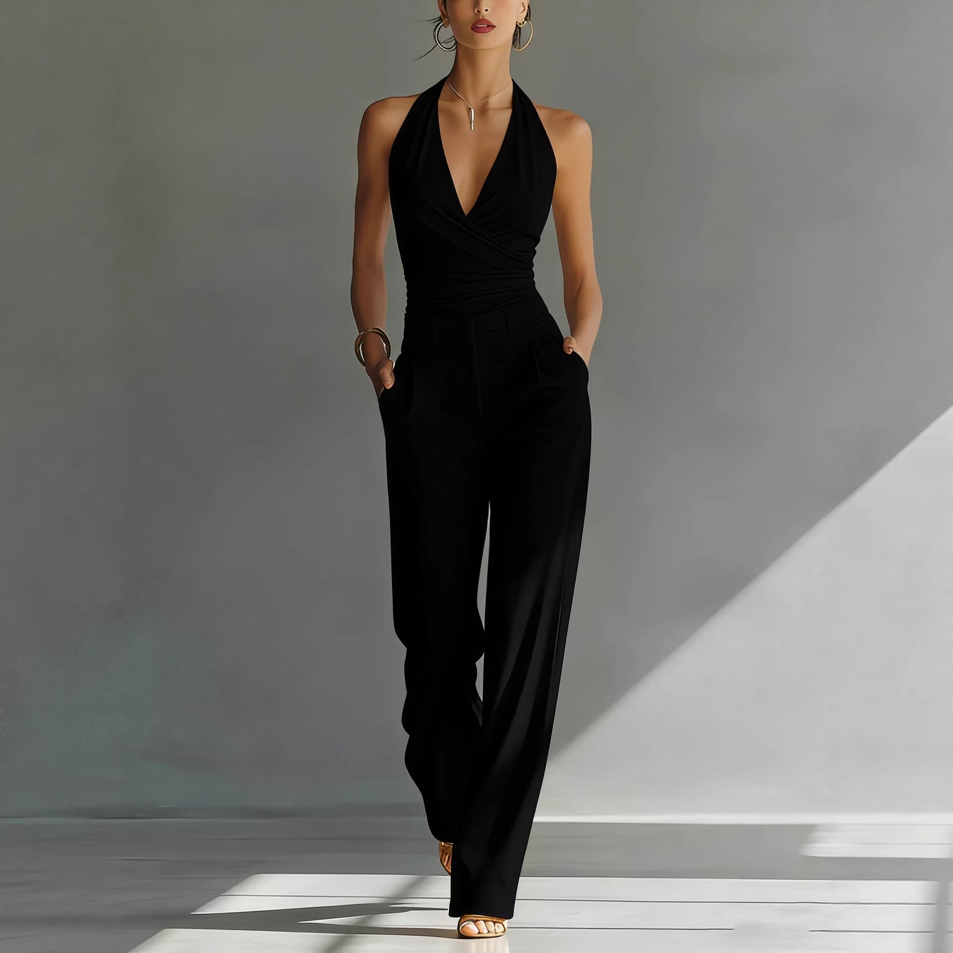 Women’s One-piece Trousers Lace Backless Deep V – High-Waisted Casual Outfit FitiqueFit