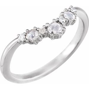14K White 1/5 CTW Natural Rose-Cut Diamond & Faceted Contour Band Ethereal Legacy Boutiques