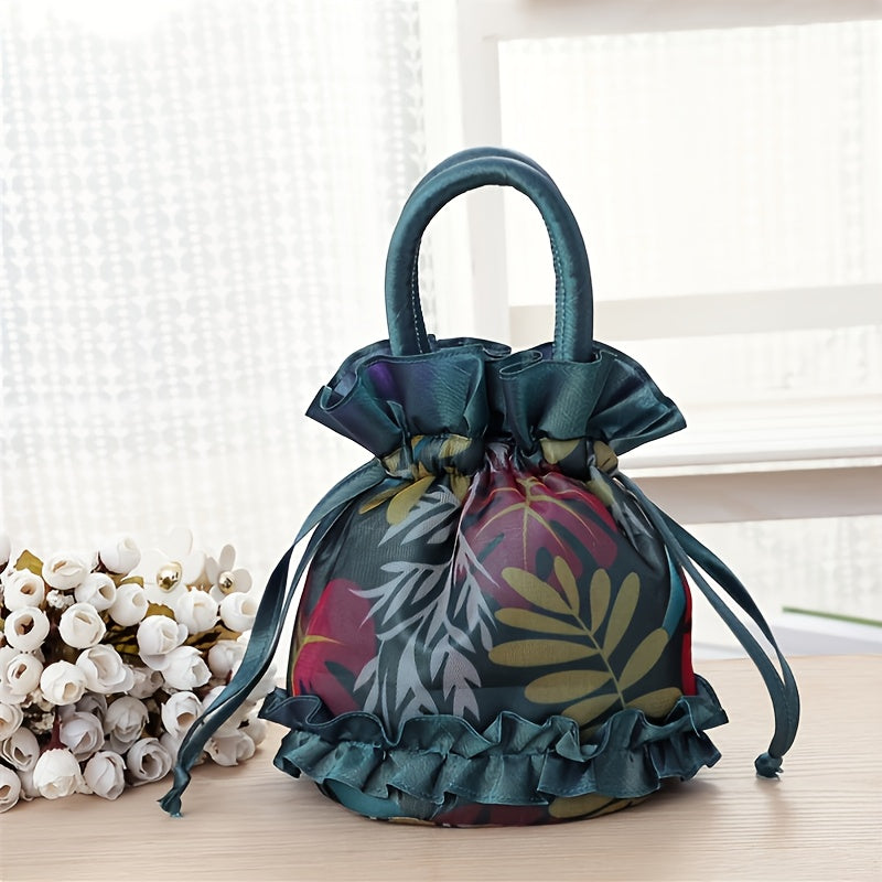 Floral Decor Drawstring Handbag, Trendy Small Evening Bag, Simple Phone Bag, Cute Bucket Bag NovaCart