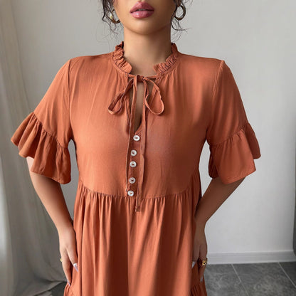 High-grade Simple Style Lace-up Solid Color Dress Women Grayceful LLC