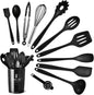 Premium Silicone Kitchen Utensil Set - Heat-Resistant Non-Stick Cooking Tools with Stylish Black Holder