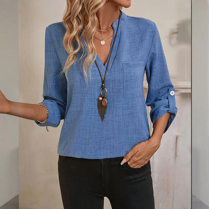 Womens Casual Summer Shirts Notch V Neck Blouses FitiqueFit