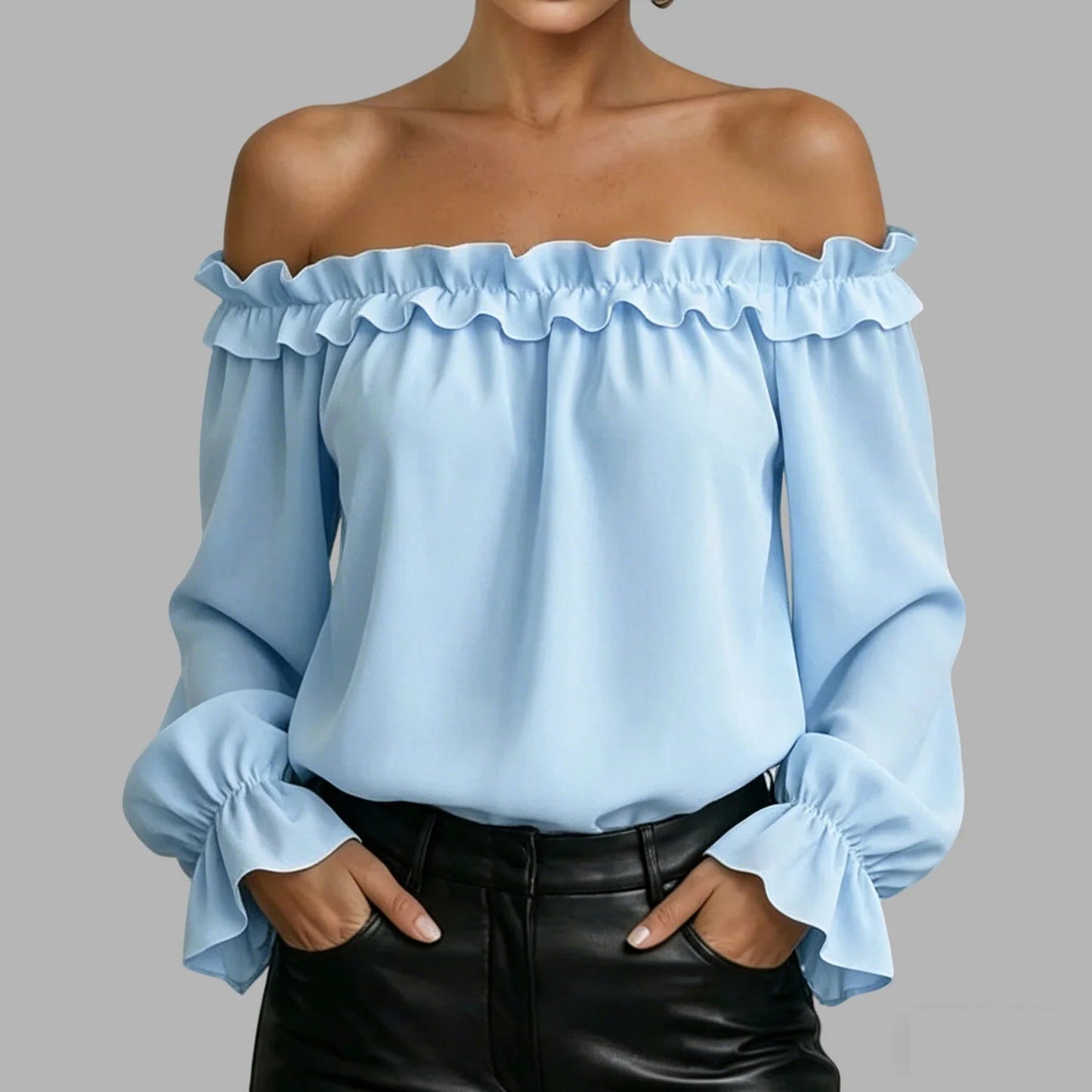 Women's Ruffle Off-Shoulder 3/4 Sleeve Elegant Shirt FitiqueFit