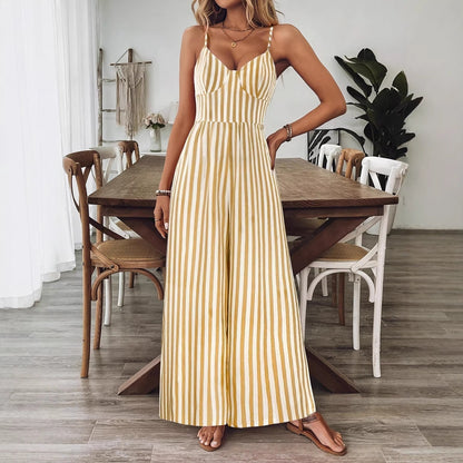 Printed Backless Sleeveless Strap Jumpsuit | Ginger Yellow FitiqueFit