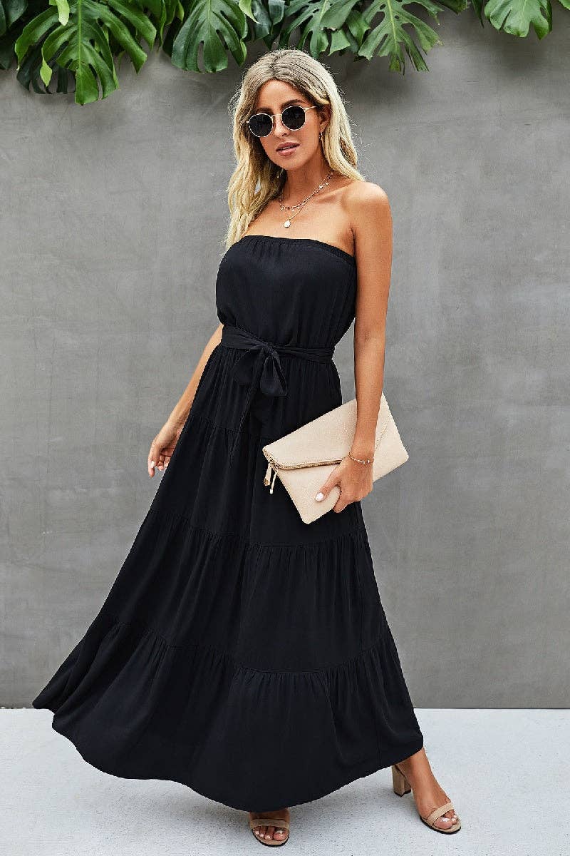 Off Shoulder Waist Tie Ruffle Dress Kacee Lillie Boutique