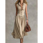 Women's Sleeveless Lapel Collar Maxi Dress – Slim Fit Patchwork FitiqueFit