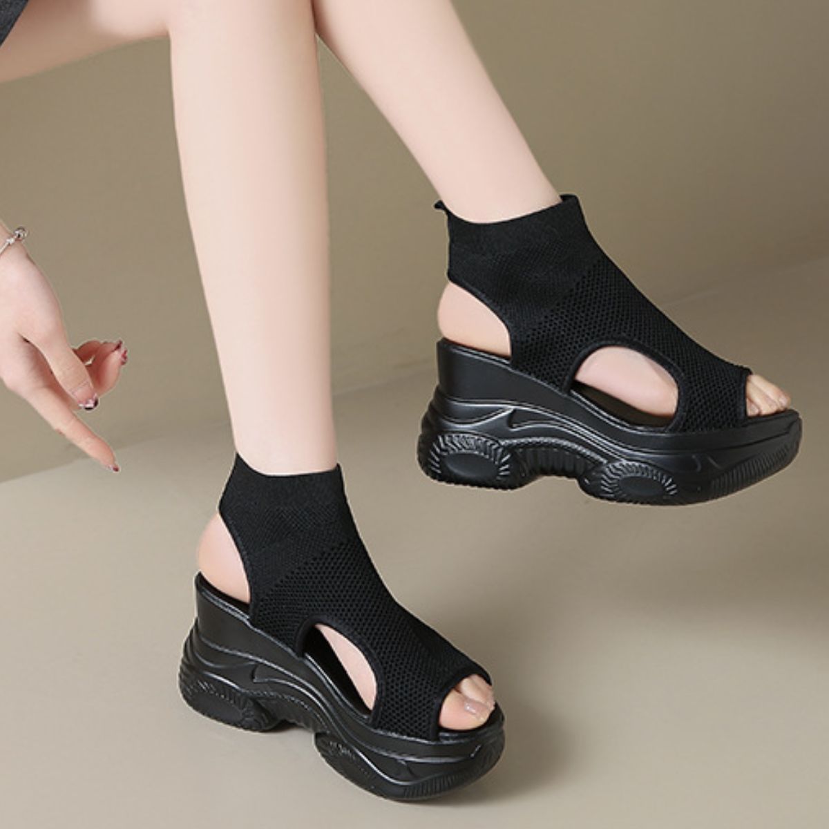 Cutout Mesh Wedge Sandals New Era Fashion LLc