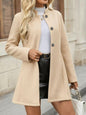 Women’s Elegant Stand Collar Slim Jacket – Button Front A-Swing Long Sleeve Coat FitiqueFit