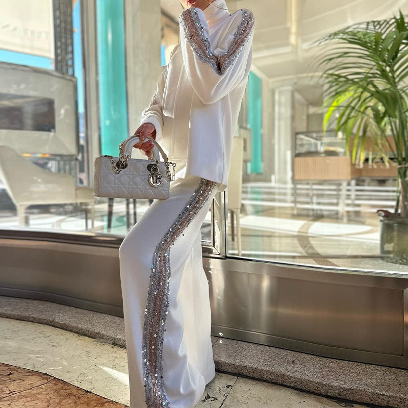 Turtleneck Fashion Niche Sequin Trim Blouse And Pants See size chart under “more details” The Fashion Celestial