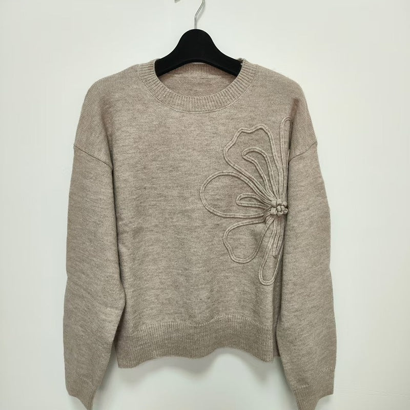 Women's Elegant Floral Sweater - Crew Neck Long Sleeve Casual Pullover FitiqueFit
