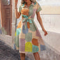 Boho Floral Midi Dress for Women – V-Neck Short Sleeve Summer Casual Dress FitiqueFit