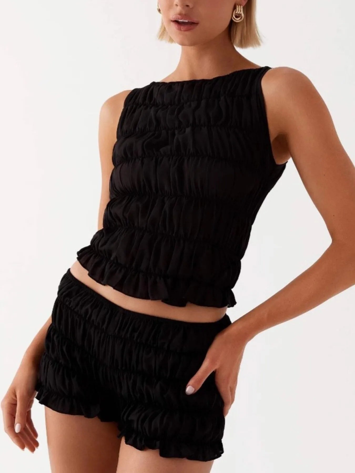 Ruched Texture Tank and Shorts Two-Piece Set New Era Fashion LLc