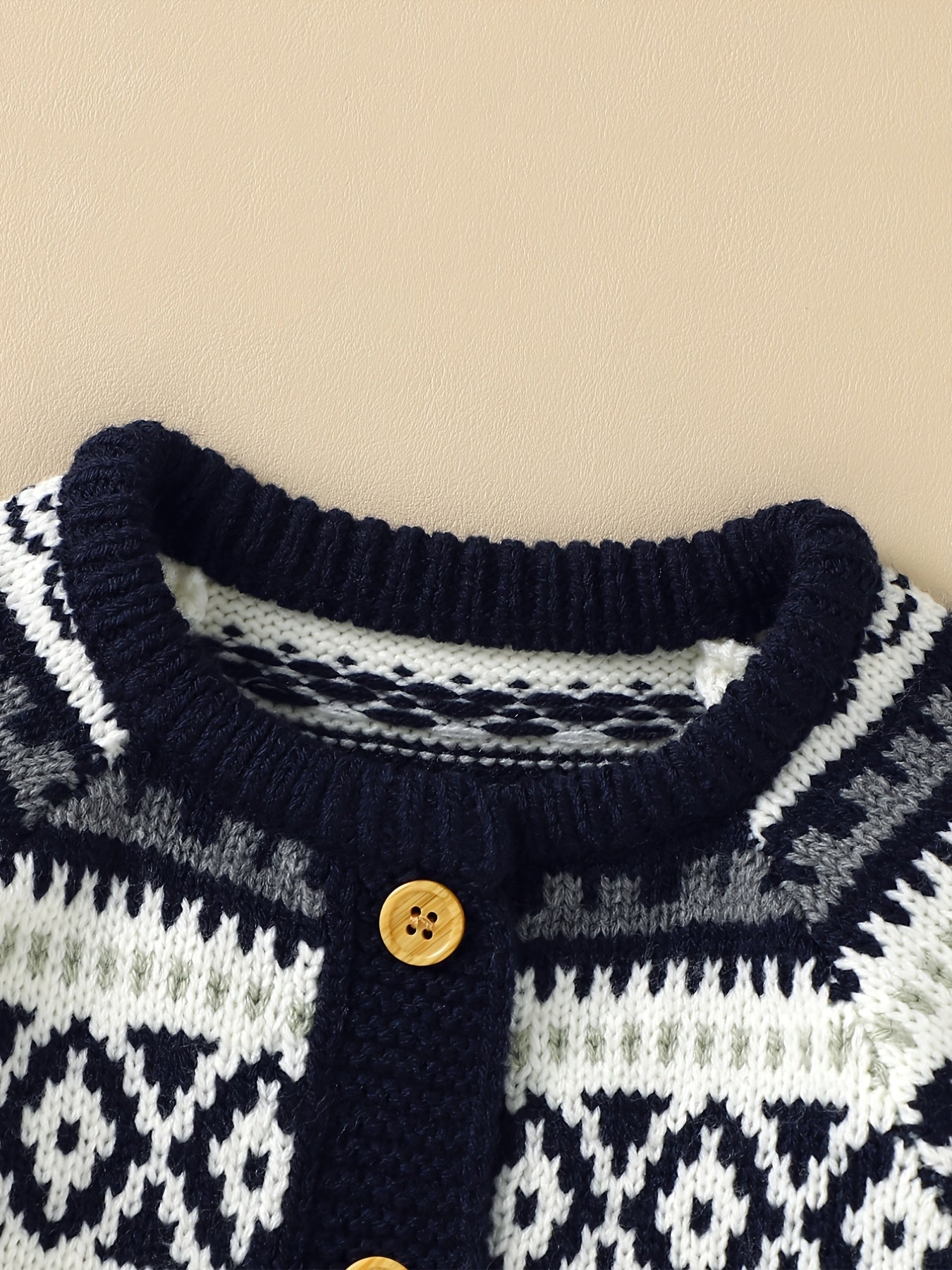 Newborn Infant Geometric Pattern Sweater Romper Long Sleeve Button Jumpsuit & Hat For Toddler Baby Boys And Girls, Suitable For Indoor And Outdoor Wear NovaCart