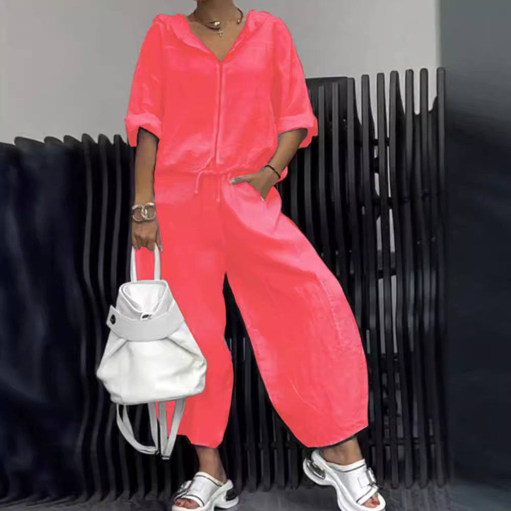 Women’s Cotton Linen Long Sleeve Top and Pants Set FitiqueFit