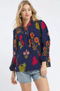 Umgee Flower Print Blouse with Scalloped Neckline FitiqueFit
