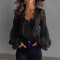 Lace-Panel Puff Sleeve Pleated Ruffle Shirt | Ballet Style FitiqueFit