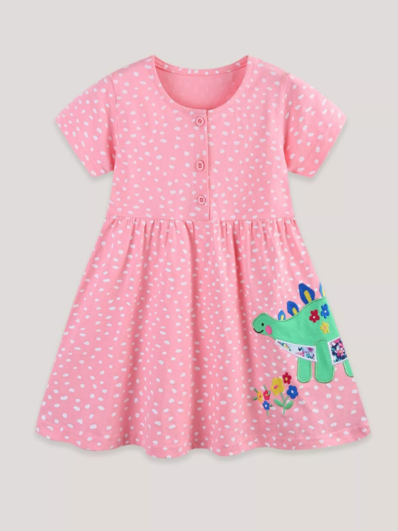 Children's Dinosaur Polka Dot Short Sleeve Dress New Era Fashion LLc