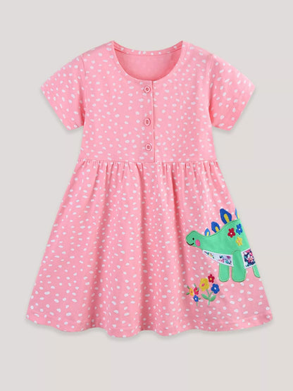 Children's Dinosaur Polka Dot Short Sleeve Dress New Era Fashion LLc