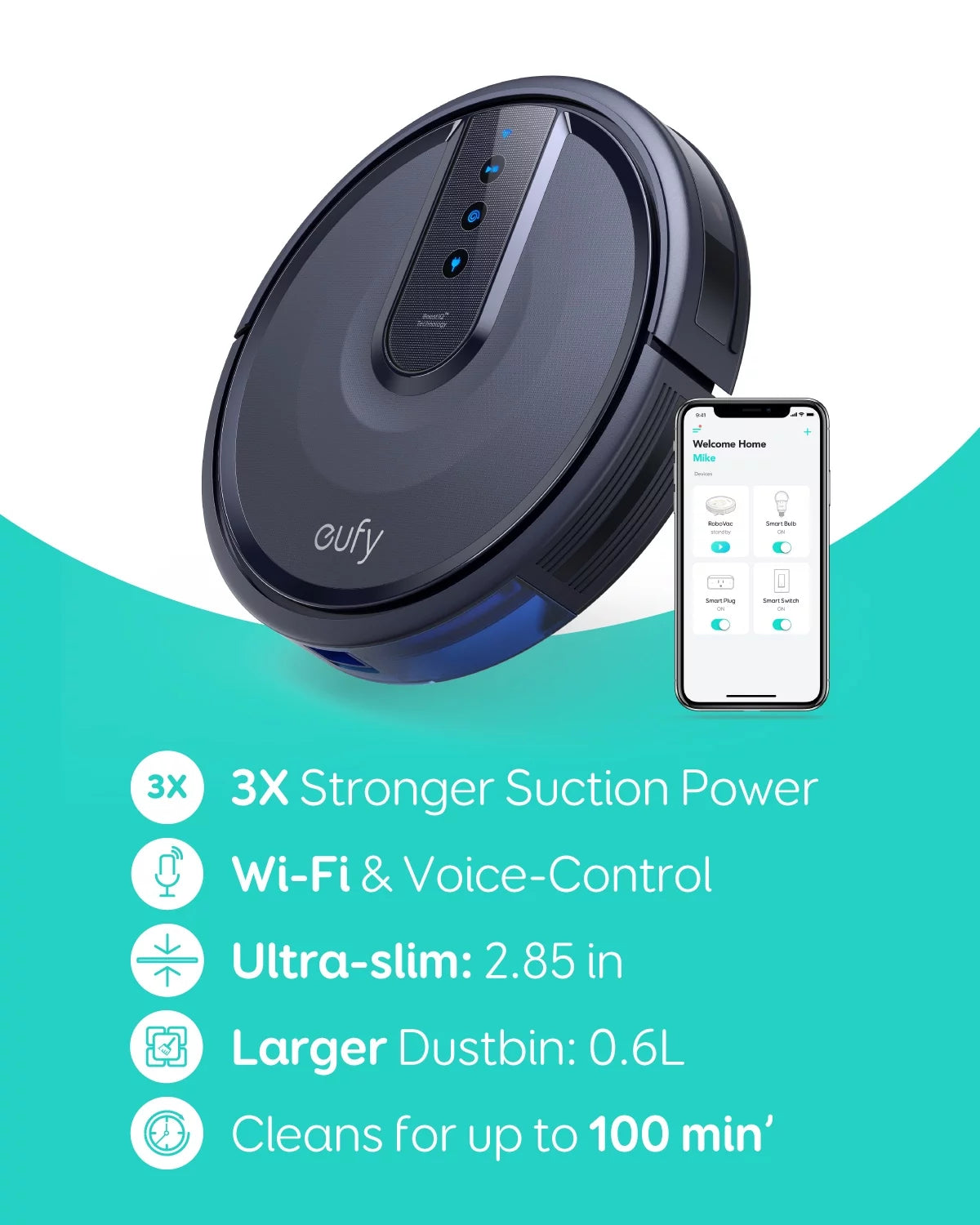 Robovac 25C Wifi Robot Vacuum – 1500 PA Smart Pet-Hair Cleaning for Hard Floors & Carpets, App + Alexa/Google Voice Control, Slim Design, Smart Suction