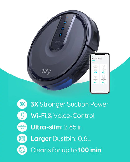 Robovac 25C Wifi Robot Vacuum – 1500 PA Smart Pet-Hair Cleaning for Hard Floors & Carpets, App + Alexa/Google Voice Control, Slim Design, Smart Suction