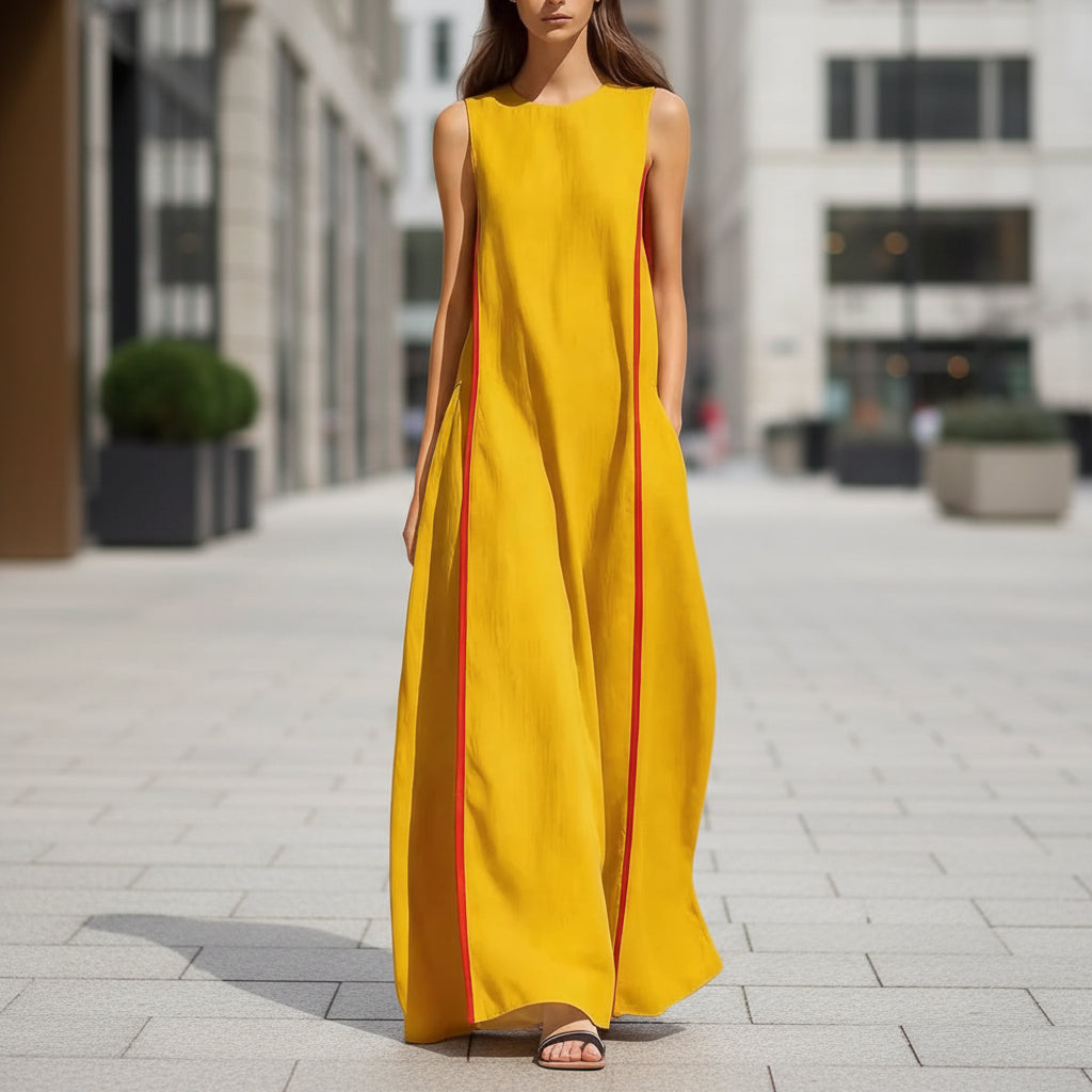 Women's Linen Sleeveless Loose Striped Maxi Dress FitiqueFit