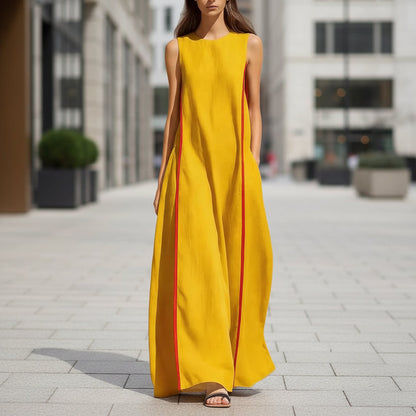 Women's Linen Sleeveless Loose Striped Maxi Dress FitiqueFit