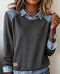 Denim Collar Patchwork Pullover Knitwear Top – Women’s Street Style FitiqueFit