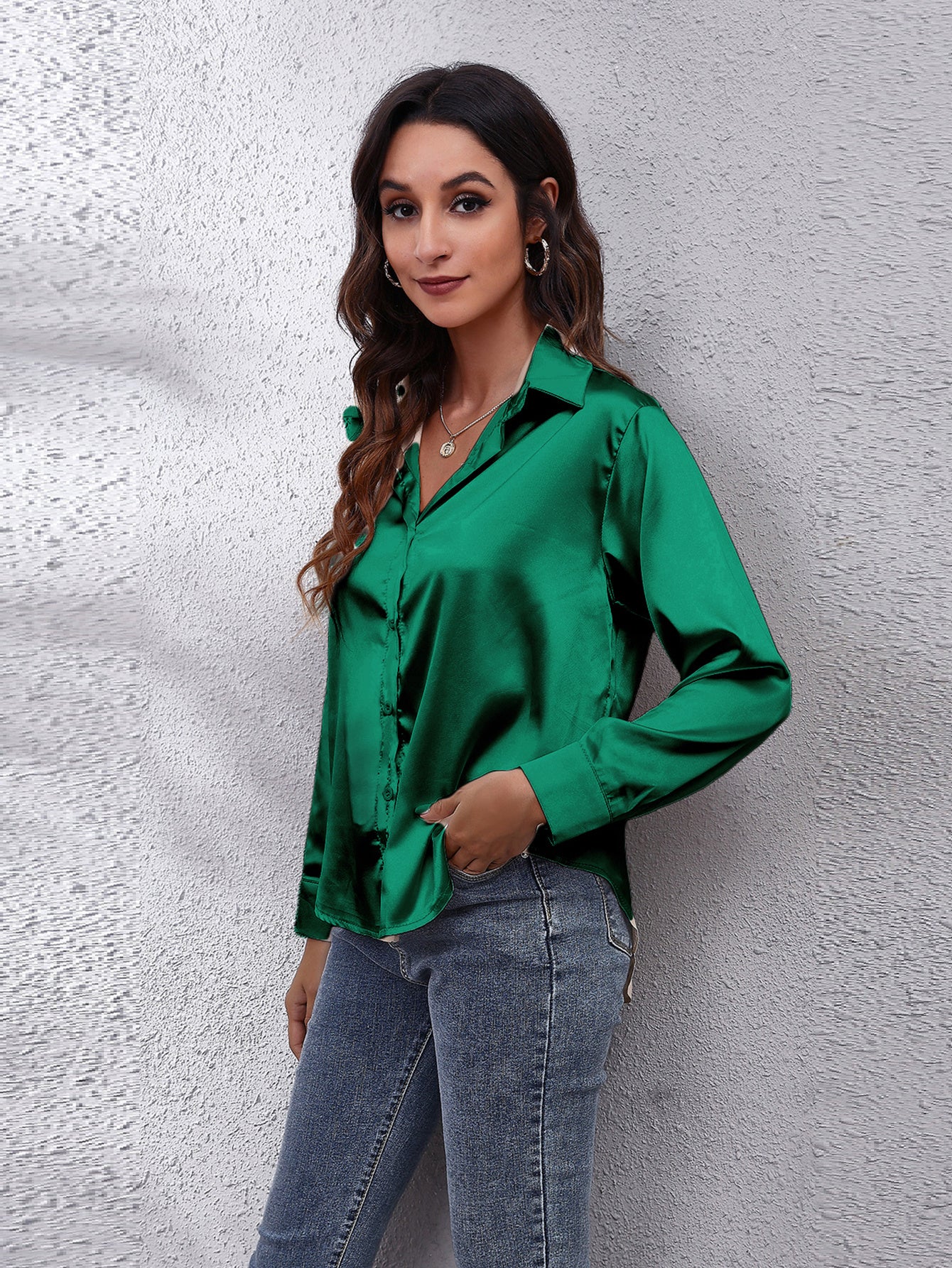 Hot Style In-Kind Shooting Satin Shirt Women'S Satin Imitation Long-Sleeved Shirt New European And American Cross-Border Women'S Clothing NovaCart
