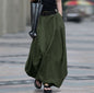 Women's High-Waist Flared Maxi Skirt – Solid Color Cotton Linen with Pockets FitiqueFit
