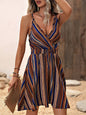 Women’s Deep V-Neck Striped Slip Dress FitiqueFit