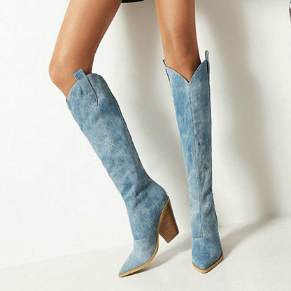 Tie Dye Denim Knee-High Cowgirl Boots Country in My Heart
