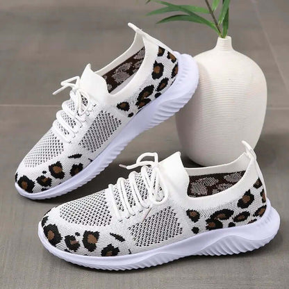 White Shoes Women Leopard Print Lace-up Sneakers Sports SnagBag