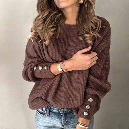 Long Sleeve Round Neck Button Knit T-shirt See size chart under “more details” The Fashion Celestial