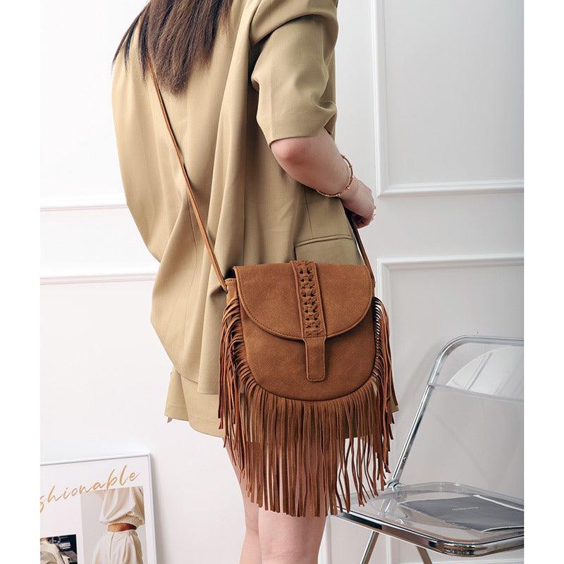 Dakota Tasseled Boho Leather Bag - Trendy Large Tassel Shoulder Bag Country in My Heart