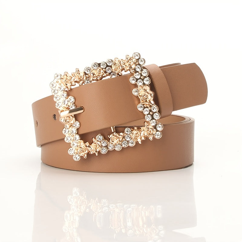 2023 Women'S Fashion Accessory, Elegant Alloy Rhinestone Pin Buckle Belt, Versatile Dress Decorative Accessory, Casual & Sporty Style, Hand Washable - Ideal for Weekend and Festive Occasions, Weekend Casual Wear|Elegant Acces NovaCart