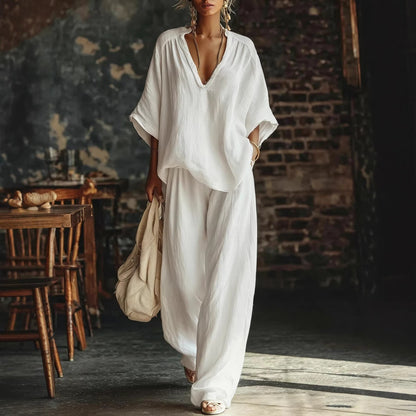 V-Neck Loose Short-Sleeve Top & Pants Set – 5 Colors, S–4XL FitiqueFit