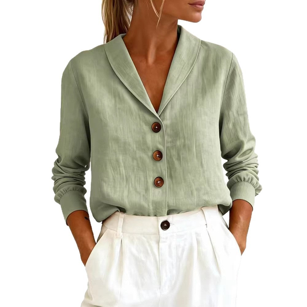 Women's Cotton-Linen Peter Pan Collar Button-Up Shirt – 6 Colors S–3XL FitiqueFit