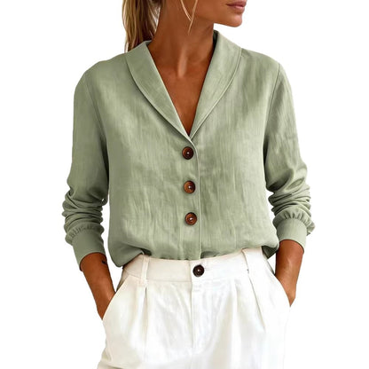 Women's Cotton-Linen Peter Pan Collar Button-Up Shirt – 6 Colors S–3XL FitiqueFit