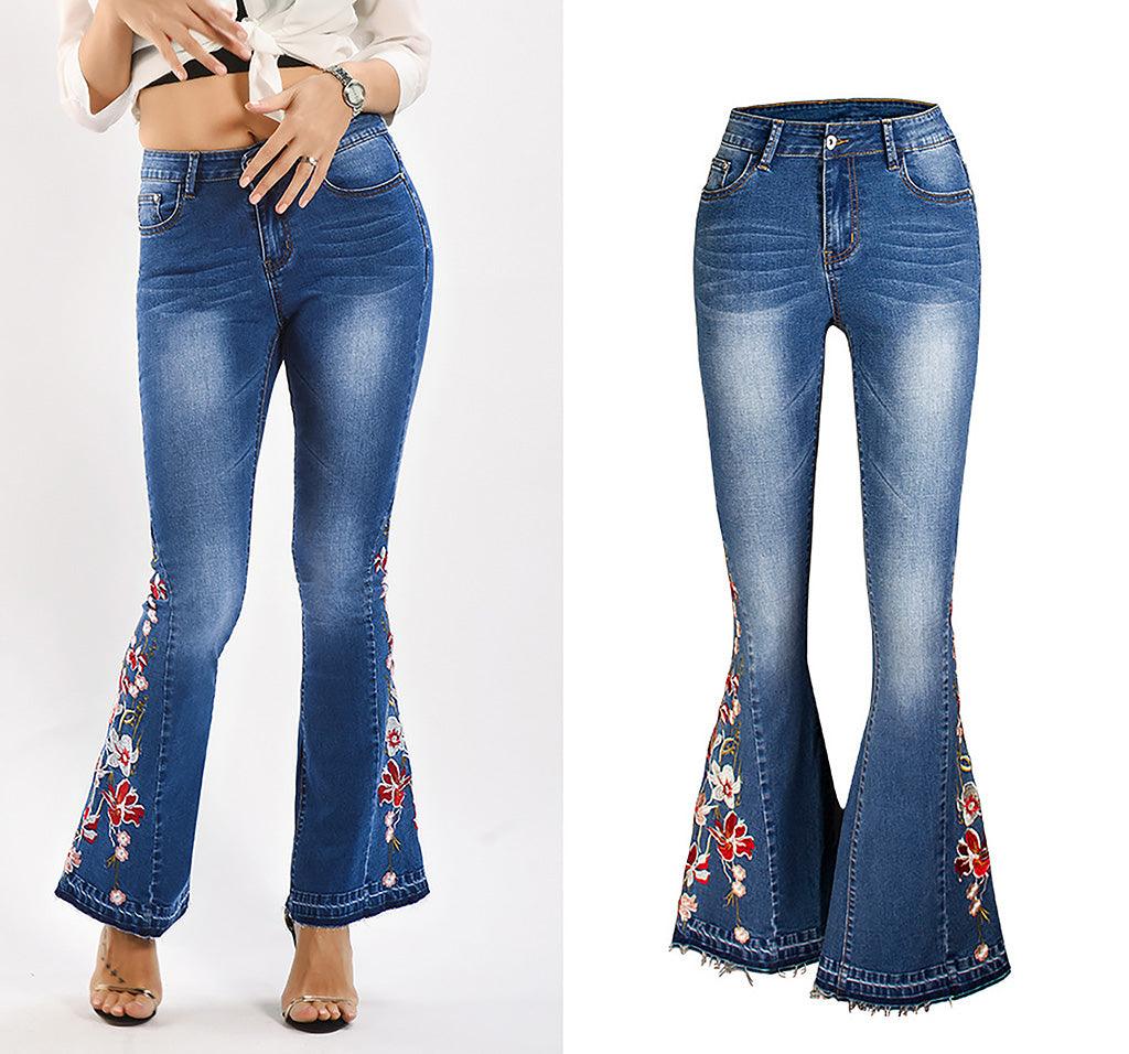 Flared Leg Embroidered Denim Jeans | Cowgirl Style with a Floral Touch Country in My Heart