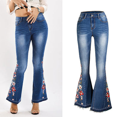 Flared Leg Embroidered Denim Jeans | Cowgirl Style with a Floral Touch Country in My Heart