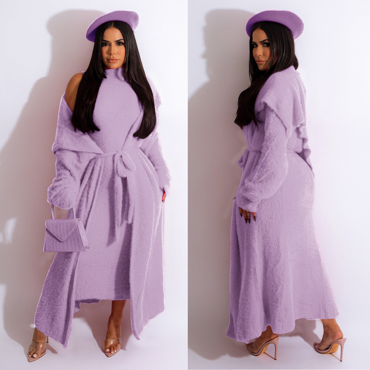 Autumn And Winter Elegant Dress Long Cardigan Velvet Two-piece Suit Grayceful LLC