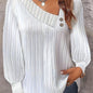Chic Plus Size V-Neck Blouse Decorative Buttons Glossy  Top